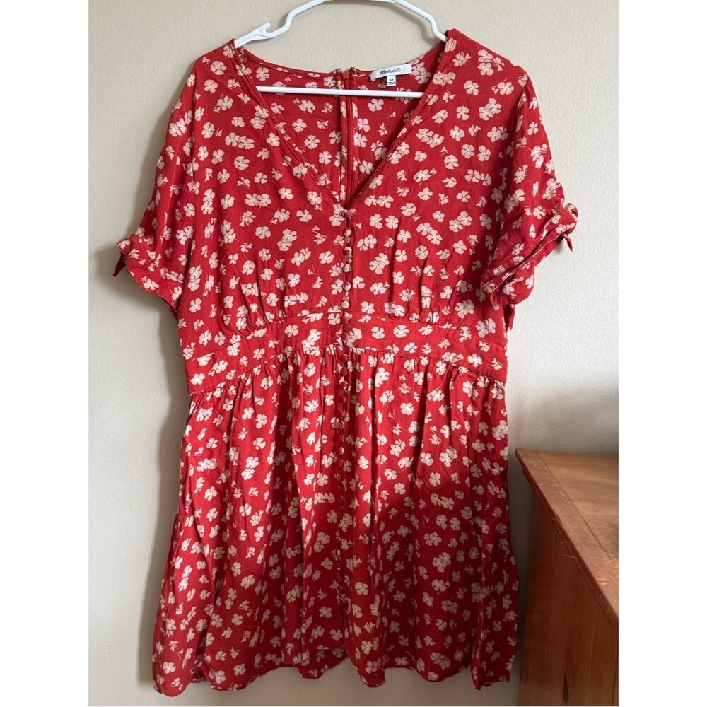 Madewell Button-Front Tie-Sleeve Retro Dress in Happy Hibiscus 16P